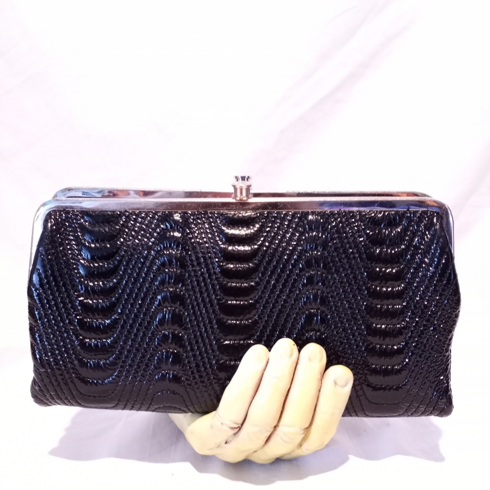 HOBO Black Patent Leather w/Wavey Quilting Lauren